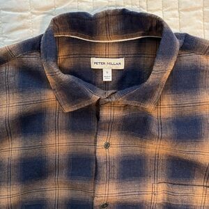 Peter Millar Men's Navy and Tan Flannel Shirt
